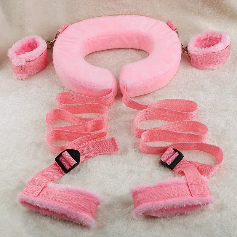Pink intimate restraint set for couples with soft padded cuffs and adjustable straps by ghallas
