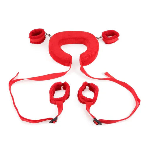 Red intimate restraint set for couples with soft padded cuffs and adjustable straps by ghallas